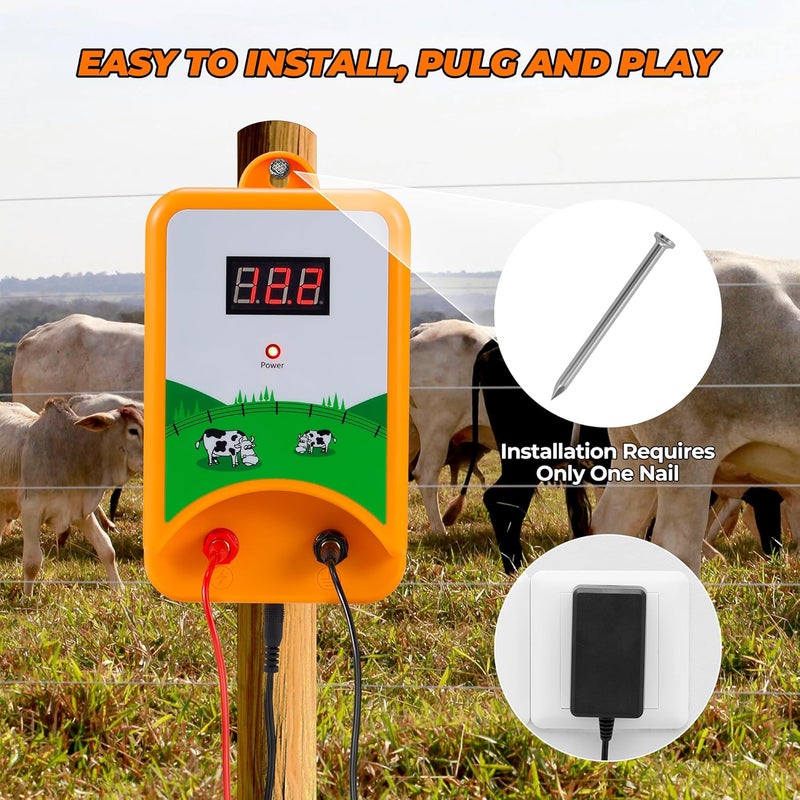 CURECURE Electric Fence Charger, 3Joules/12KV, Easy Installation, 6 Miles Rang, 3 Power Options, LED Display Monitors Electric Fence, Use for Livestock, Pet, Farm, Garden - Image 2